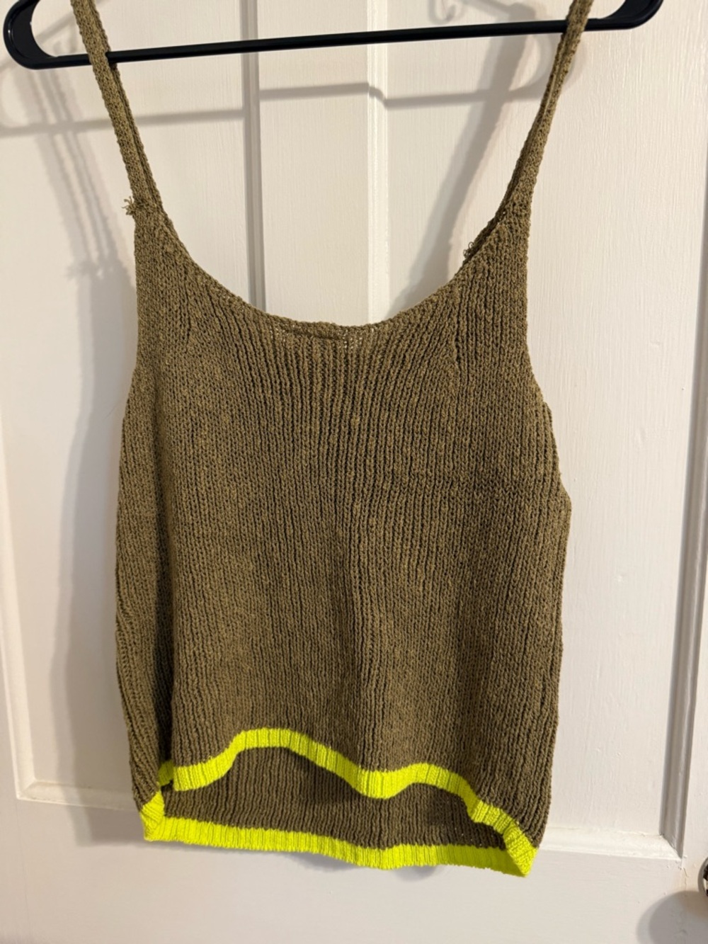Anthropologie Pilcro Olive Green Knit Camisole with Neon Yellow Trim
